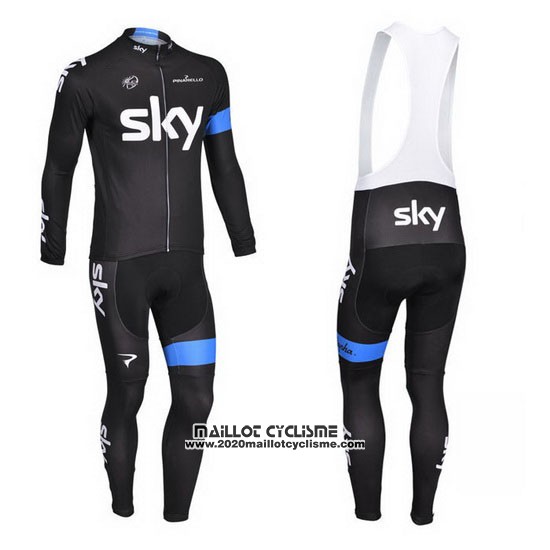2013 Maillot Ciclismo Sky Bleu et Noir Manches Longues et Cuissard